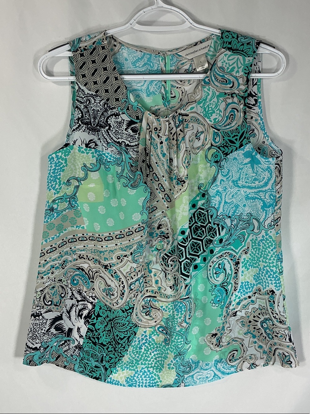Christopher & Banks Boho Paisley Blouse Mint Turquoise Green Sleeveless Small